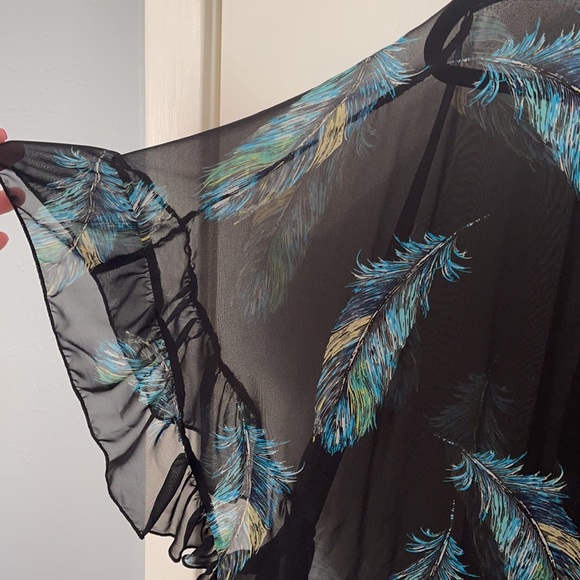 The Zig Zag Stripe sheer black feather kimono - Picture 12 of 12